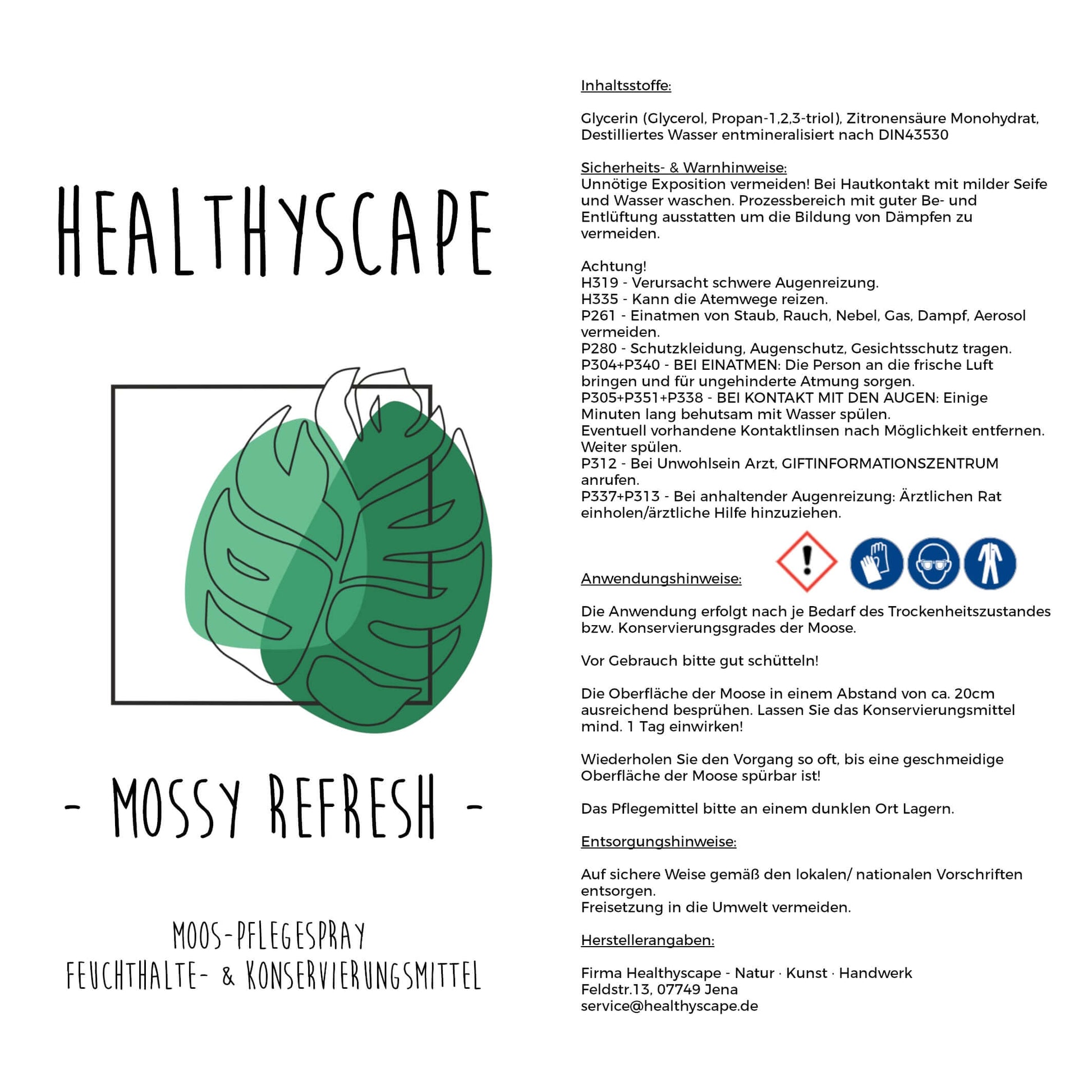 Pflegespray für Moosbilder - Mossy Refresh, 500 ml Flasche für die Pflege von konserviertem Moos.