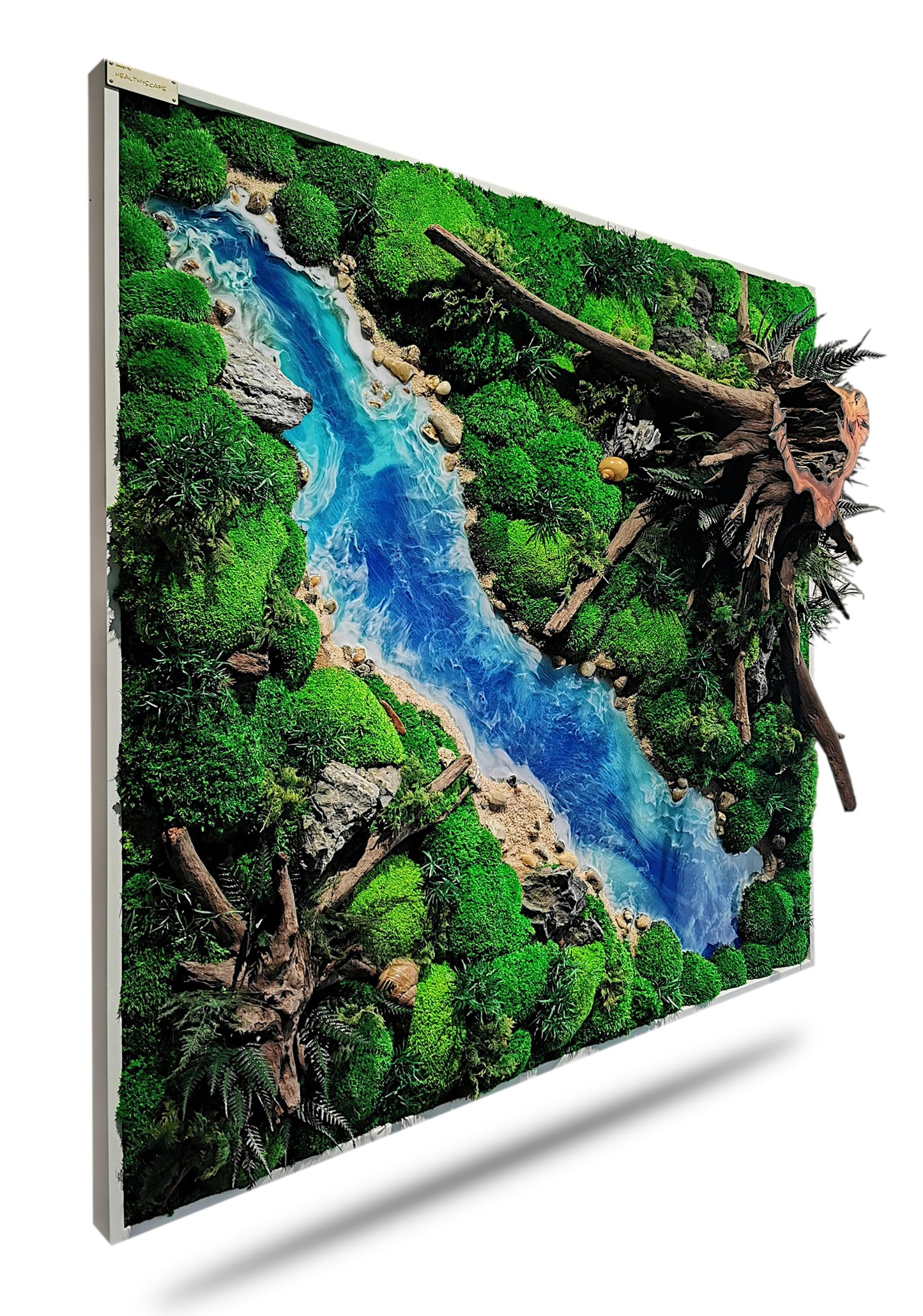 Handgefertigtes Moosbild "Forest River" Waldbild mit Wurzeln & Flusselementen