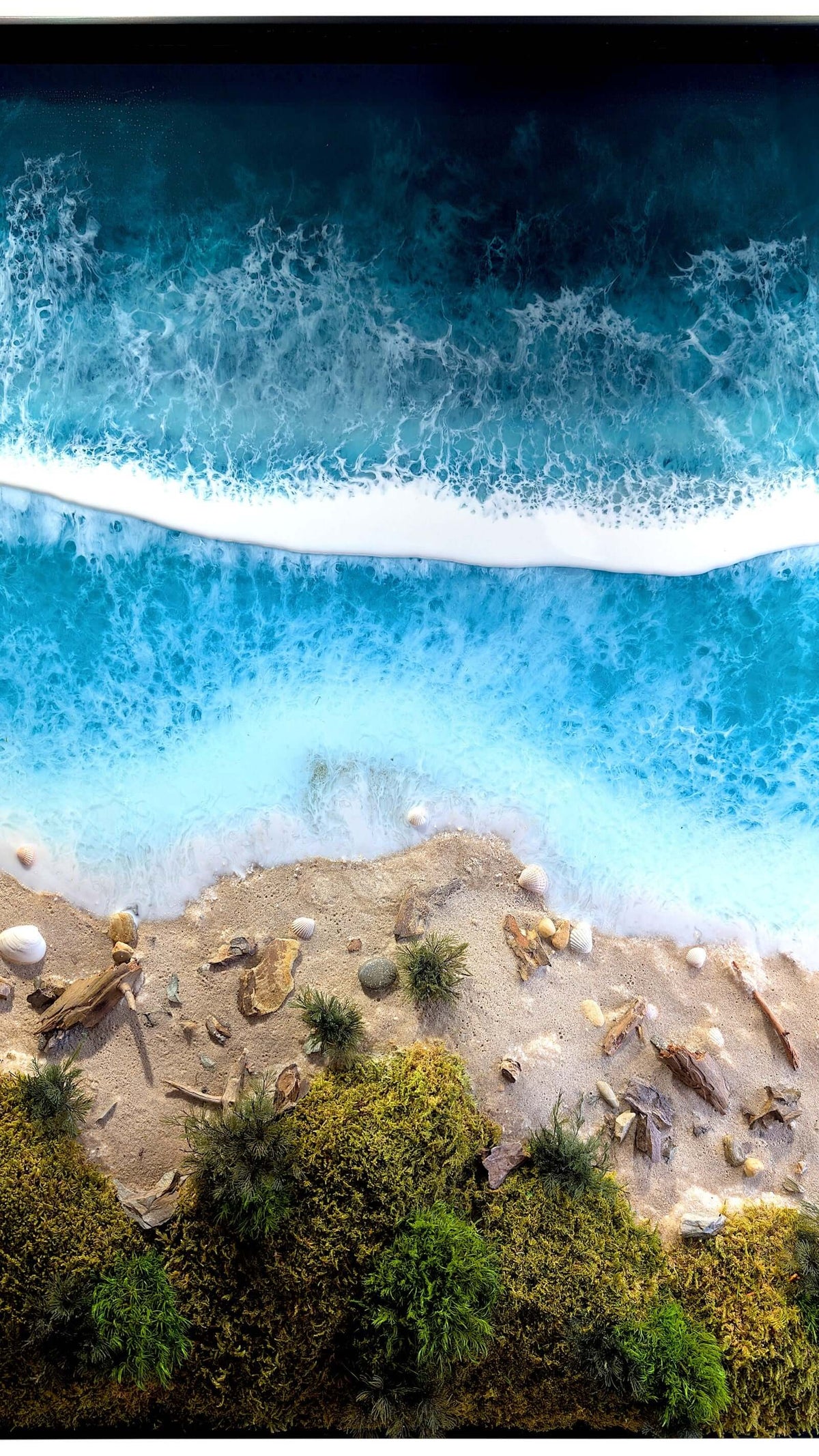 Baltic Sea Maritime Moss Picture – Coastal Landscape with Epoxy Resin