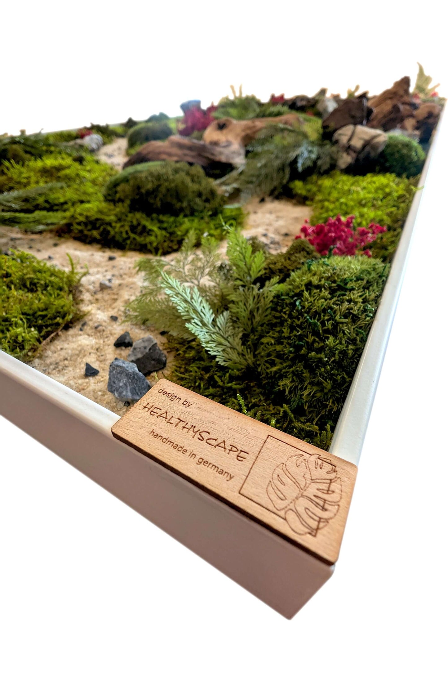 Moosbild Panorama mit Epoxidharz-Pflanzenbild Naturkunst XXL mit stabilisierten Moosen und Mopani-Wurzeln