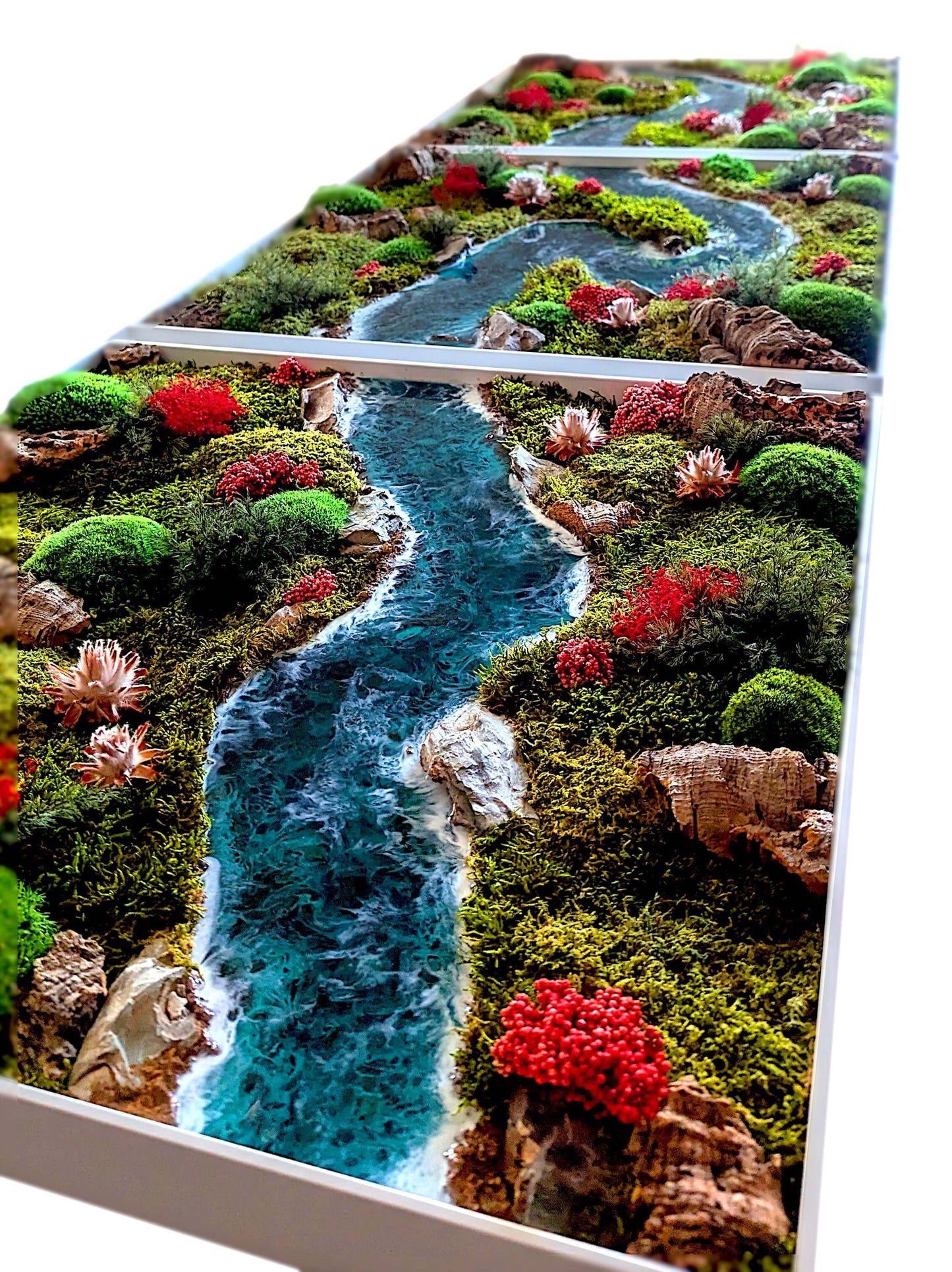 Moosbild 3er Set mit Epoxidharz-Fluss & natürliche Korkrinde, handgefertigte Naturkunstwerke