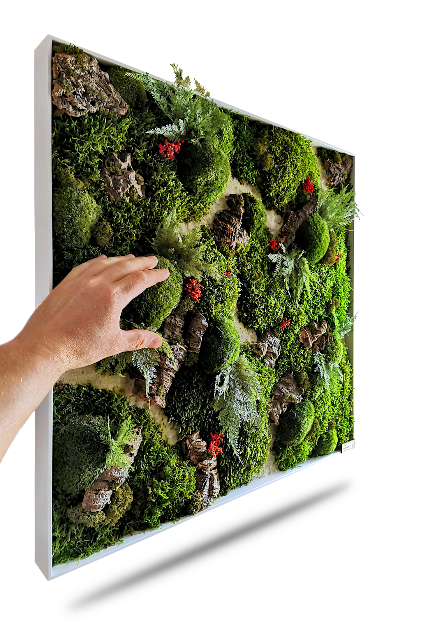 Custom-made moss picture "Red Aronia" – Plant picture made of cork, flowers and plants – Square picture in a real wood frame