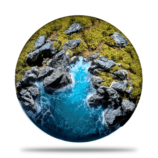 Moosbild Epoxidharz Kunst Fjorde - Handgefertigte Wandkunst