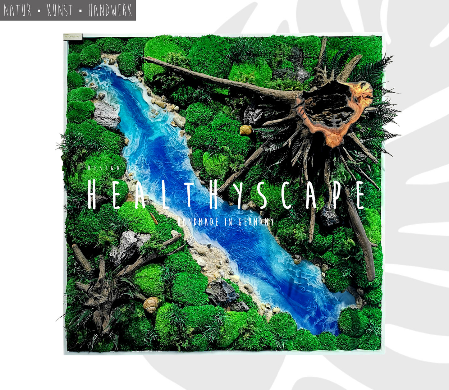Handgefertigtes Moosbild "Forest River" Waldbild mit Wurzeln & Flusselementen