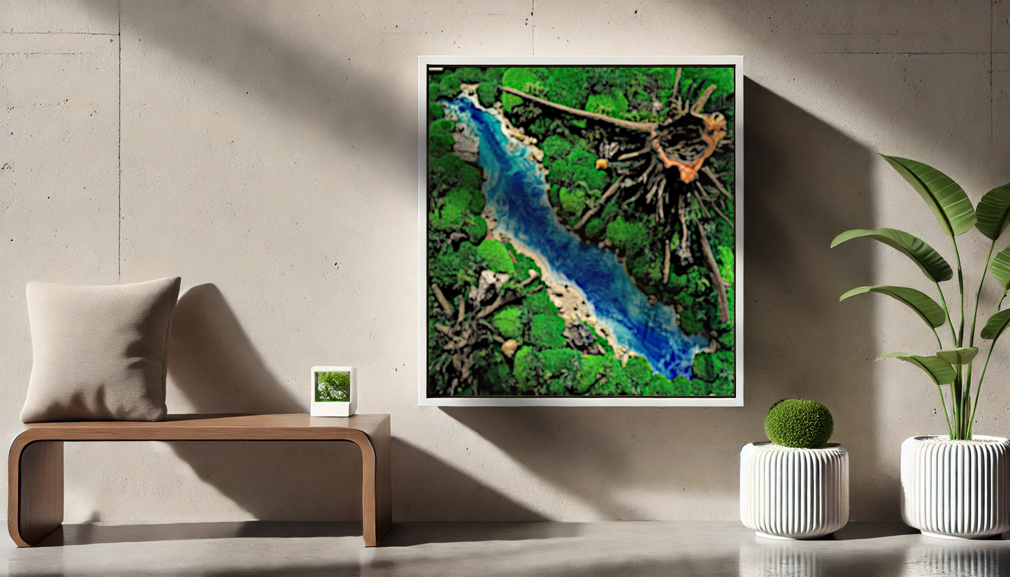Handgefertigtes Moosbild "Forest River" Waldbild mit Wurzeln & Flusselementen