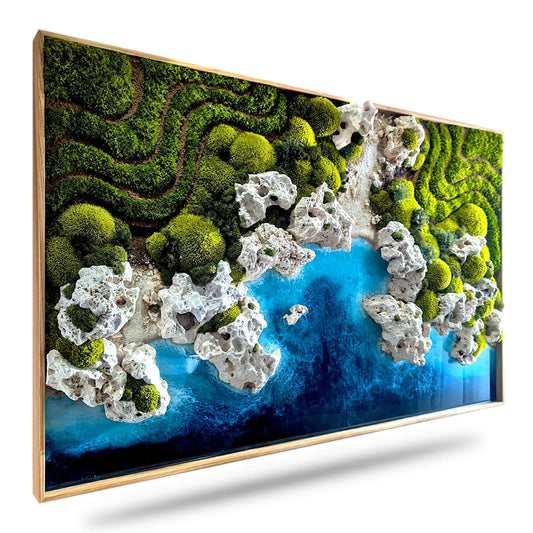 Maritime Kunst 'Ocean Coast' Wandbild mit Küstenlandschaft und Epoxidharz für Zahnarztpraxis