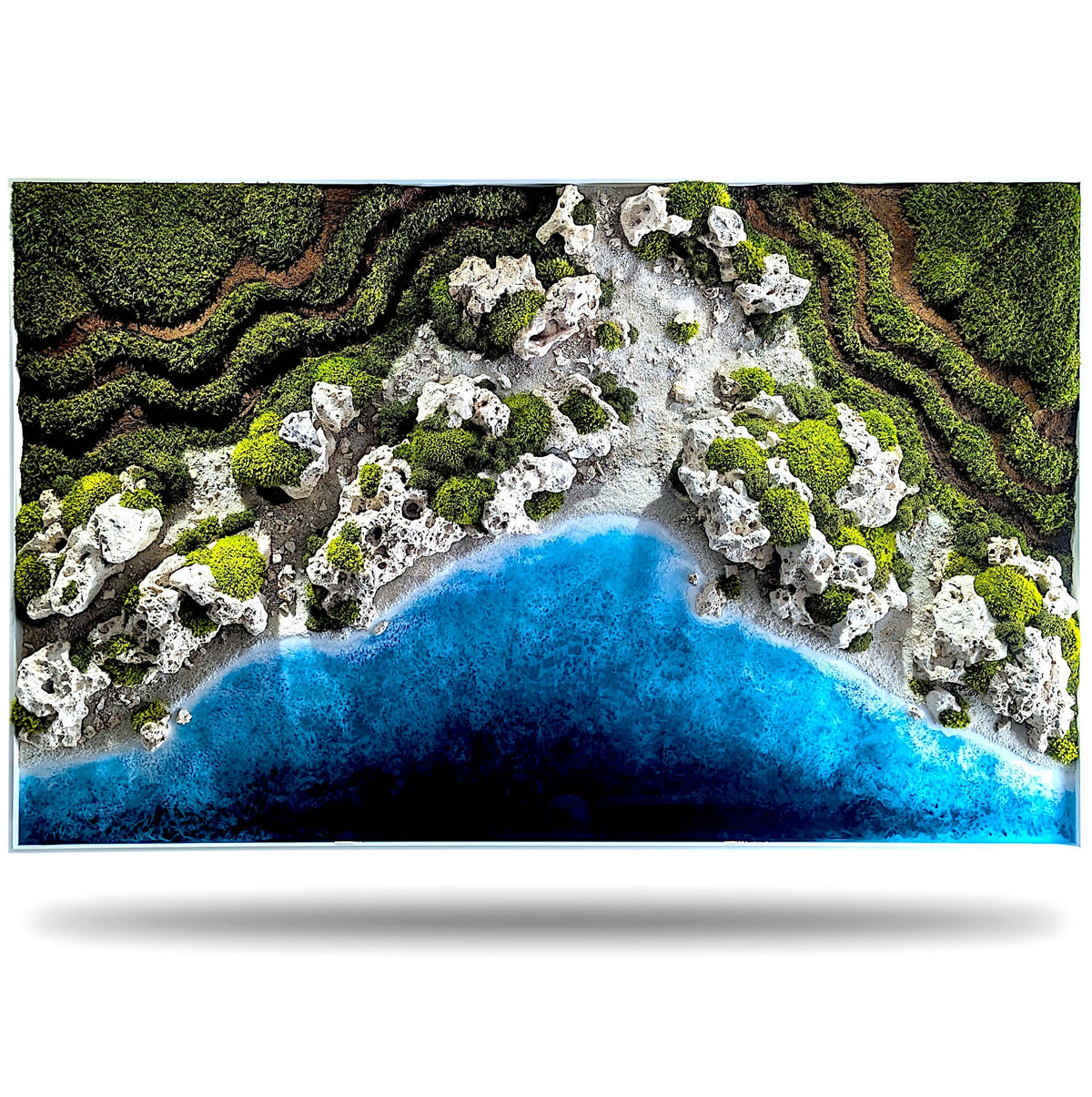 Maritime Kunst 'Ocean Coast' wall art with coastal landscape and resin details, perfect for a dental practice decoration.