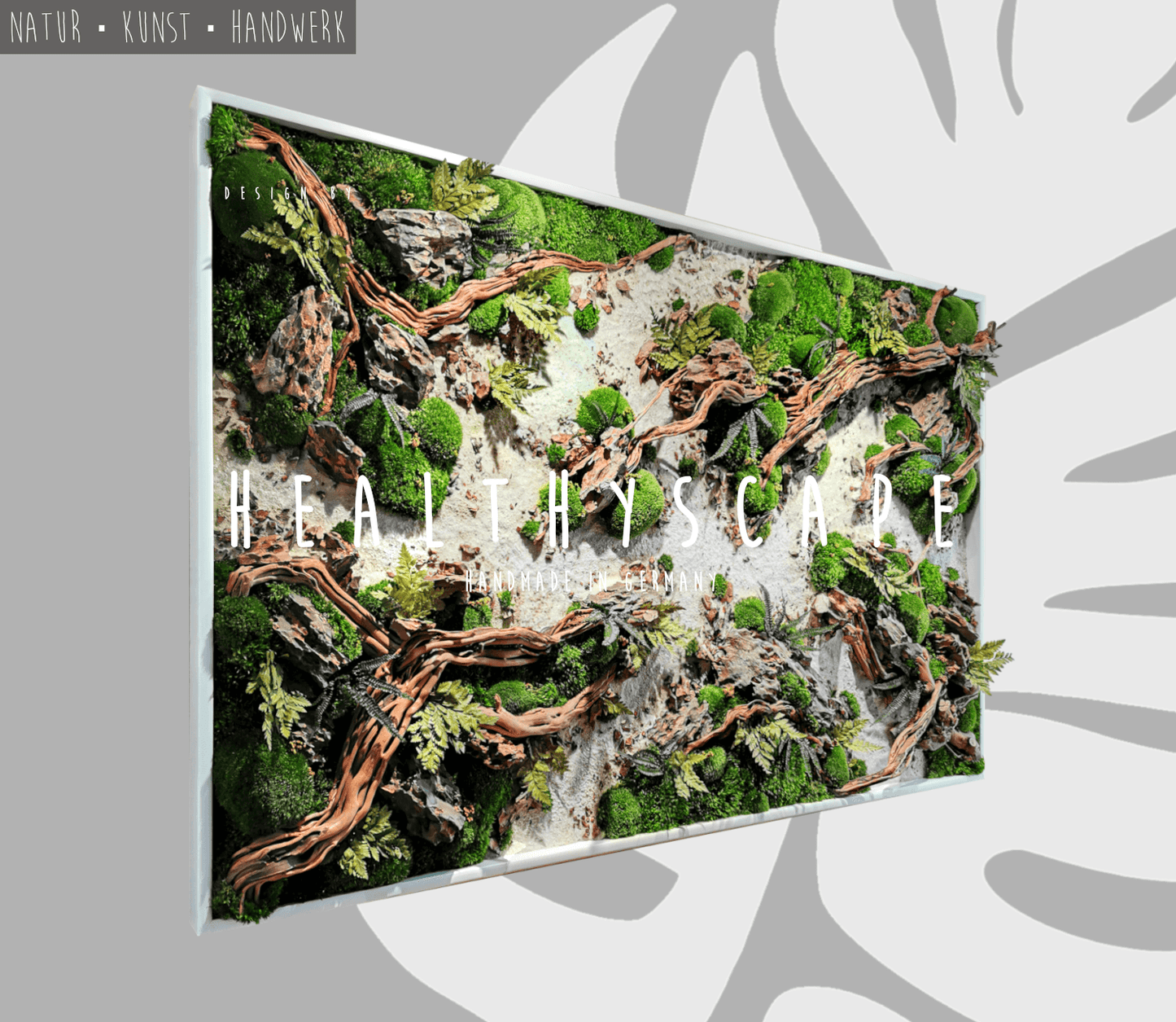 Moosbild Holzbild "Dried Riverbed" mit Holz, echten Steinen, Naturkunst und eleganter Wandgestaltung.