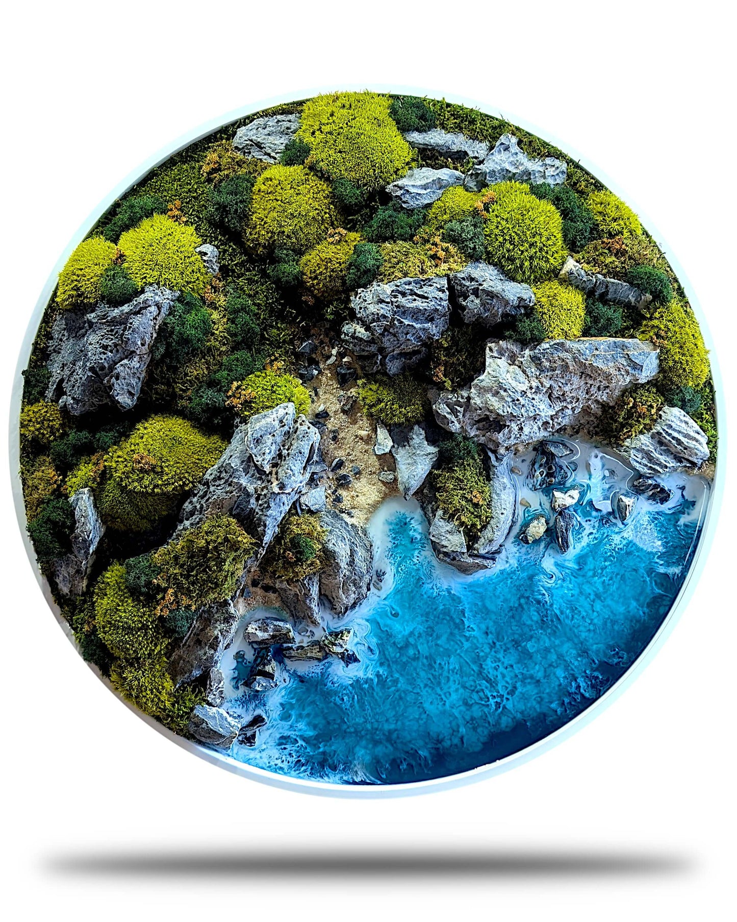 Maritimes Moosbild - Küstenlandschaft mit Epoxidharz, herbstliche Küstenlandschaft mit Moos und Epoxidharz.