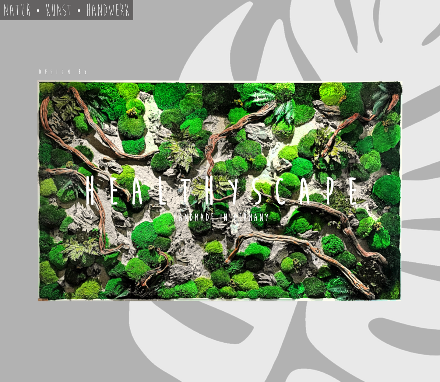 Moosbild Holzbild "Dried Riverbed" mit Holz & echten Steinen