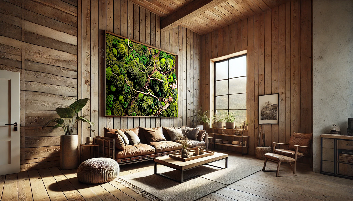 Tableau de mousse sur mesure "Forest Paths Autumn" - tableau de plantes dans un cadre fin et moderne (80-200 cm) - œuvre d'art naturelle avec de vraies racines