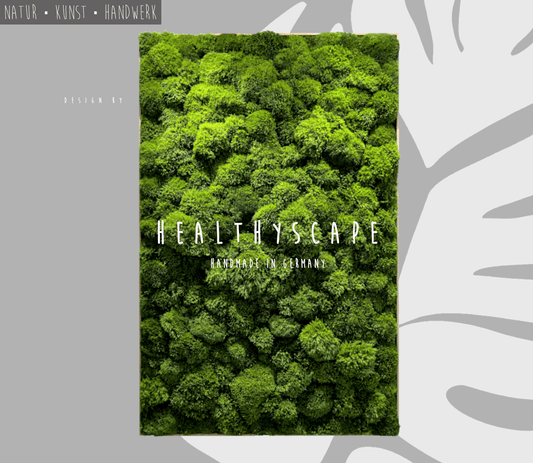Natürliches Moosbild 'Healthyscape' in frischem Grün, handgefertigt mit nachhaltigen Materialien.