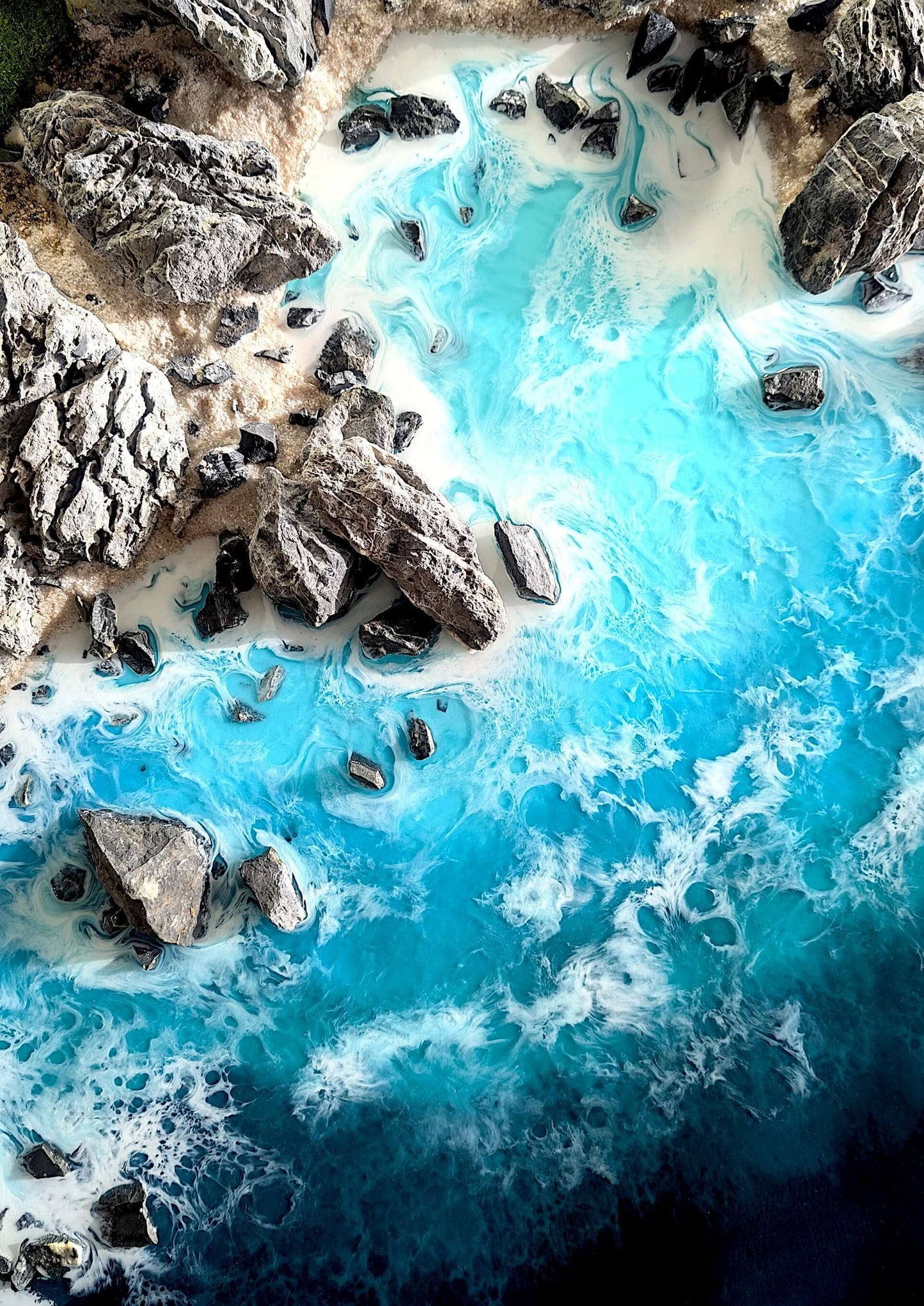 Tableau de mousse maritime « Nouvelle-Zélande » : art naturel avec de vraies pierres et une touche océanique