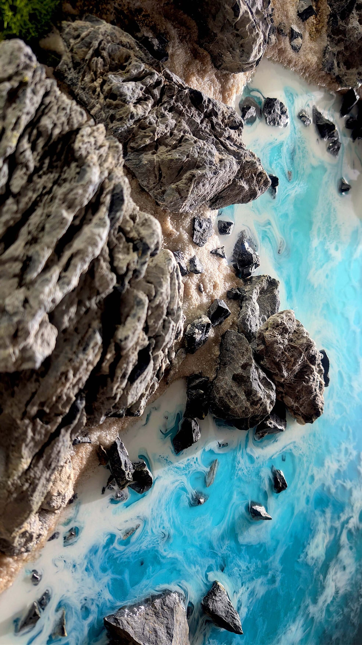 Tableau de mousse maritime « Nouvelle-Zélande » : art naturel avec de vraies pierres et une touche océanique